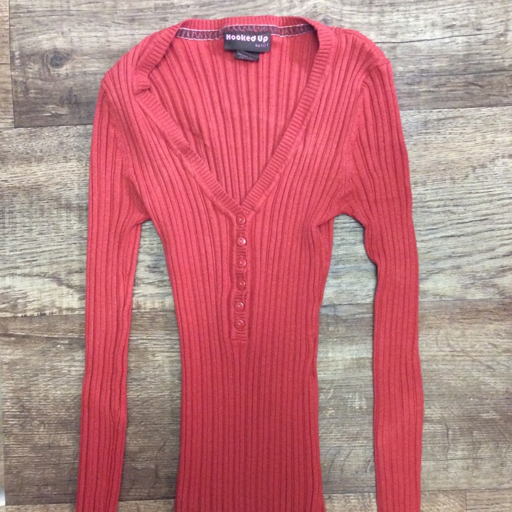 Juniors m orange long sleeve ribbed sweater